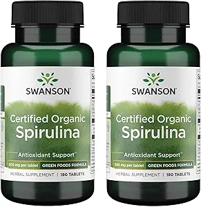 Swanson Certified Organic Spirulina 500 mg 180 Tabs (2 Pack)