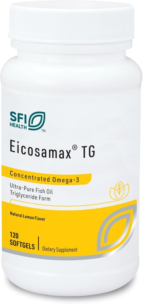 Klaire Labs SFI Health Eicosamax TG Fish Oil Pills with EPA/DHA - Omega-3 Fatty Acids to Support Brain & Heart Function - Natural Lemon Flavor to Help Reduce Fishy Burps or Aftertaste (120 Softgels)