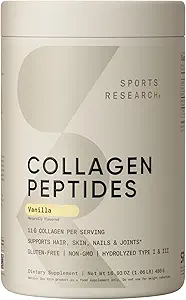 Sports Research Collagen Peptides - Hydrolyzed Type 1 & 3 Collagen Powder Protein Supplement for Healthy Skin, Nails, & Joints - Easy Mixing Vital Nutrients & Proteins, Collagen for Women & Men