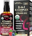 USDA Organic Vitamin B-Complex Liquid Spray 8-in-1 - B5 Pantothenic Acid | B12 Methylcobalamin | B1 Thiamine | B6 Pyridoxine | B7 Biotin | B9 Folic | B3 Niacinamide - Made in USA Supplement, 2fl oz