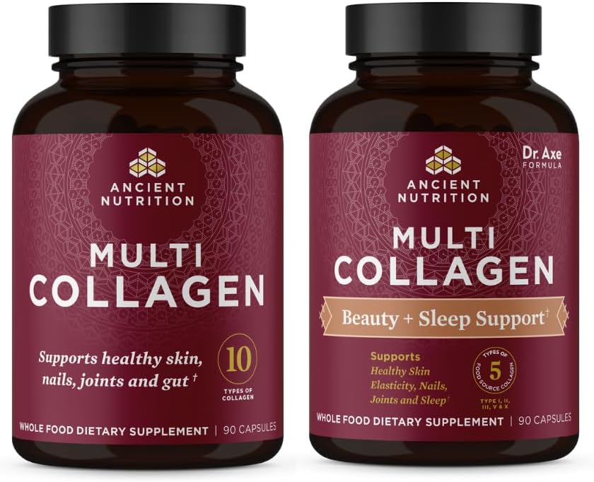 Ancient Nutrition Multi Collagen Capsules, 90 Count + Multi Collagen Capsules, Beauty & Sleep, 90 Count