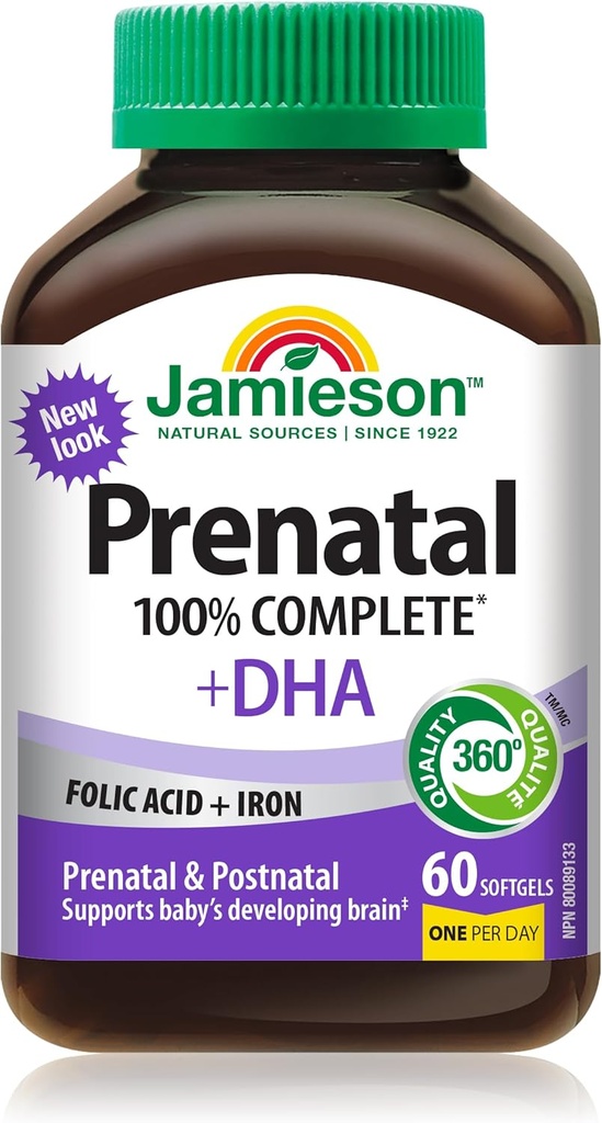 Jamieson PRENATAL Complete Multivitamin with DHA Supplement 60 Softgels