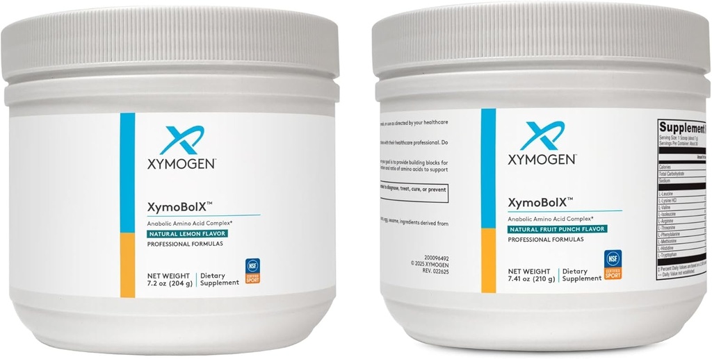 XYMOGEN XymBolX Fruit Punch and Lemon Flavor Bundle - BCAA Powder to Promote Muscle Recovery with L Arginine, L Leucine, L Methionine + L Tryptophan (2 Bottles, 7.20z Each)