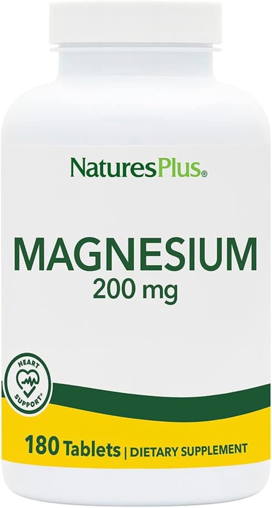 NaturesPlus Magnesium - 200 mg, 180 Tablets - Vegetarian, Gluten Free - 180 Servings