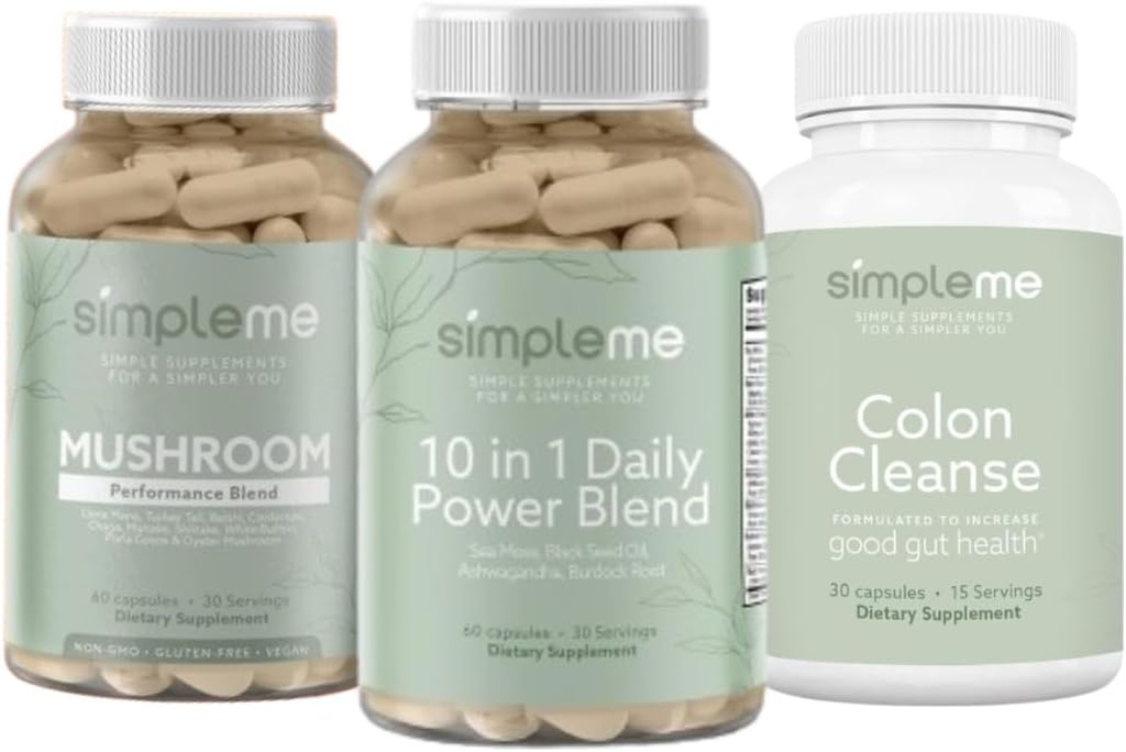 SIMPLEME Sea Moss Capsules 10 in 1 Power Blend and Colon Cleanse Detox and Multi-Mushroom Supplement Bundle to Improve Immune Health