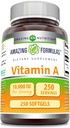 Amazing Formulas Vitamin A 10000 IU Supplement | as Retinyl Palmitate | 3000 Mcg | Softgels | Non-GMO | Gluten Free | Made in USA (1 Pack, 250 Count)