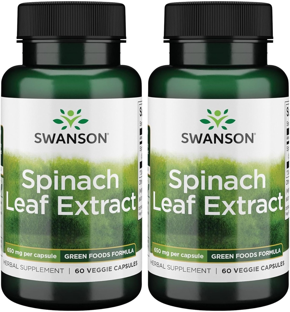 Swanson Spinach Leaf Extract - Herbal Supplement Promoting Overall Health - Green Foods Formula w/Beneficial Thylakoids & Chlorophyll - (60 Veggie Capsules, 650mg Each) (2 Pack)