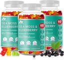 BIO VITALICA Sea Moss Gummies Elderberry BioVitalica - Vitamin C D + Zinc - Irish Seamoss Vegan Gummy with Sea Moss Gel & Powder for Immunity, Detox - for Adults and Kids (3Packs)