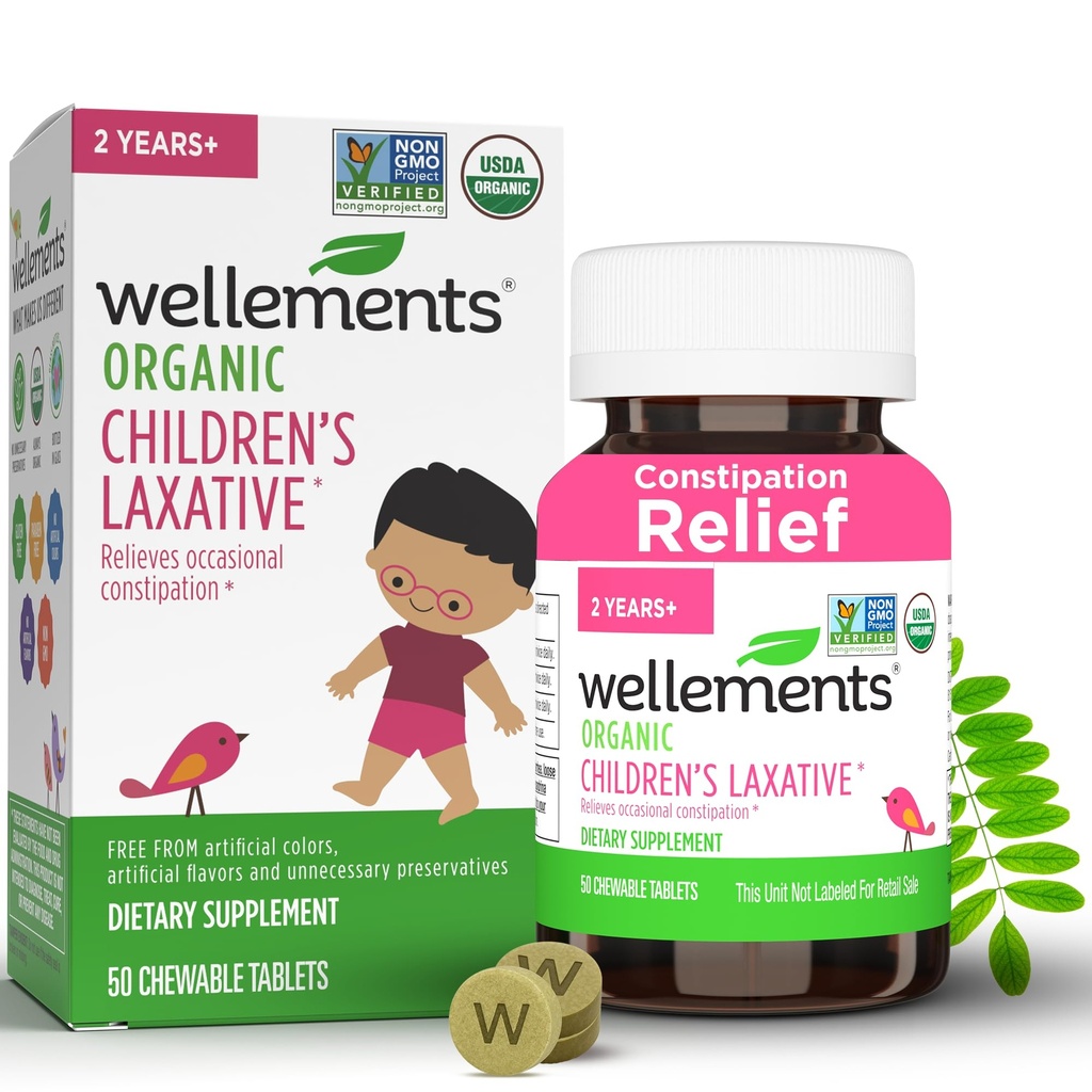 Wellements Organic Children's Laxatives for Constipation (50 Chewable Tablets) | Organic Senna Tablets for 2+ Kids | Non-GMO, USDA Organic, Gluten Free | Natural Laxatives for Constipation Relief*