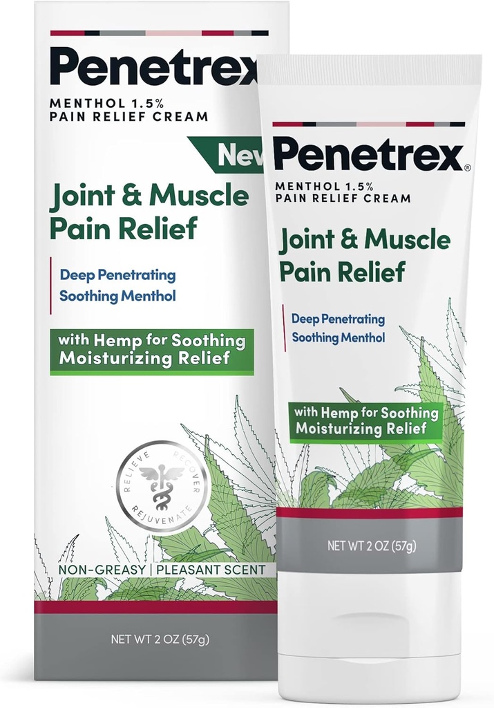 Penetrex Soothing Joint & Muscle Pain Relief Cream with Hemp - Deep Penetrating Menthol, Arnica and Hemp for Soothing, Hydrating Relief - Non-Greasy, Easy to Apply, Pleasant Scent- 2oz Squeezable Tube