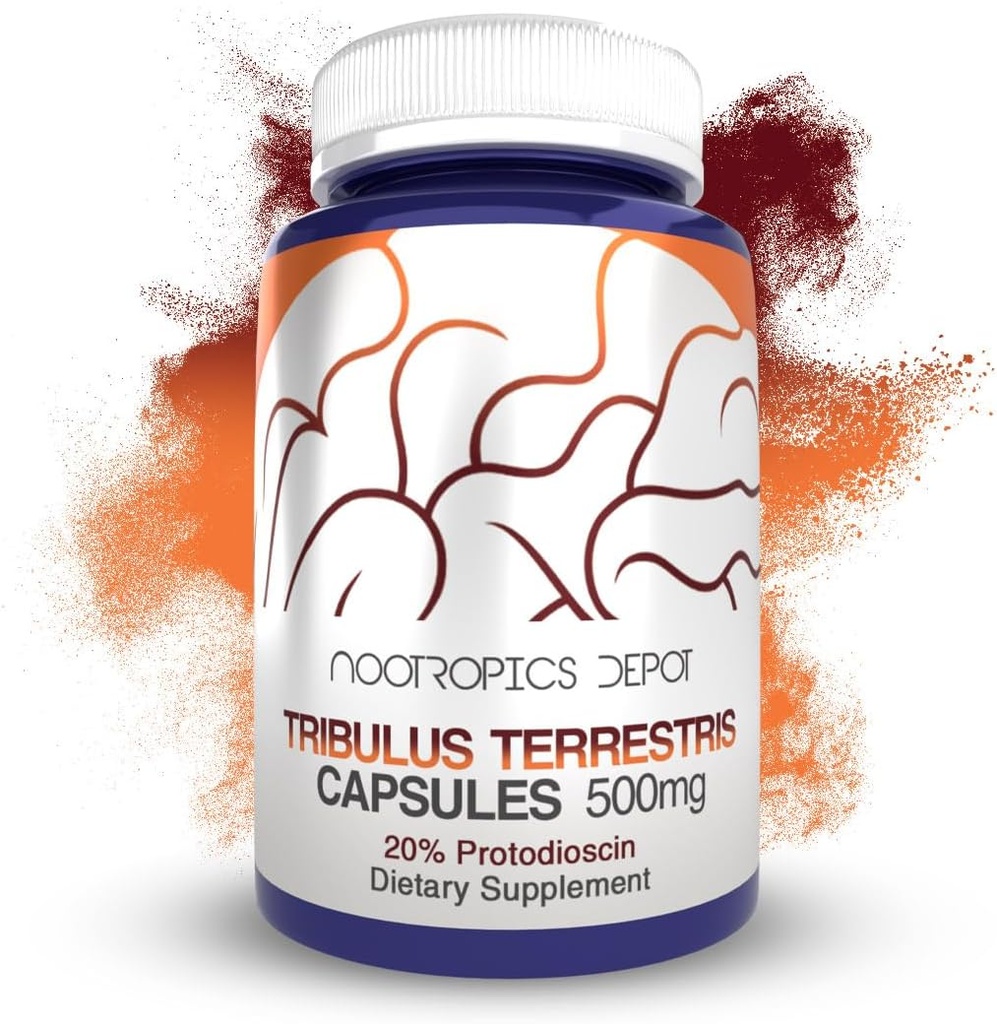 Nootropics Depot Tribulus Extract Capsules | 500mg | 20% Protodioscin | Tribulus terrestris | Fitness, Mood, & Vitality | 60 Count