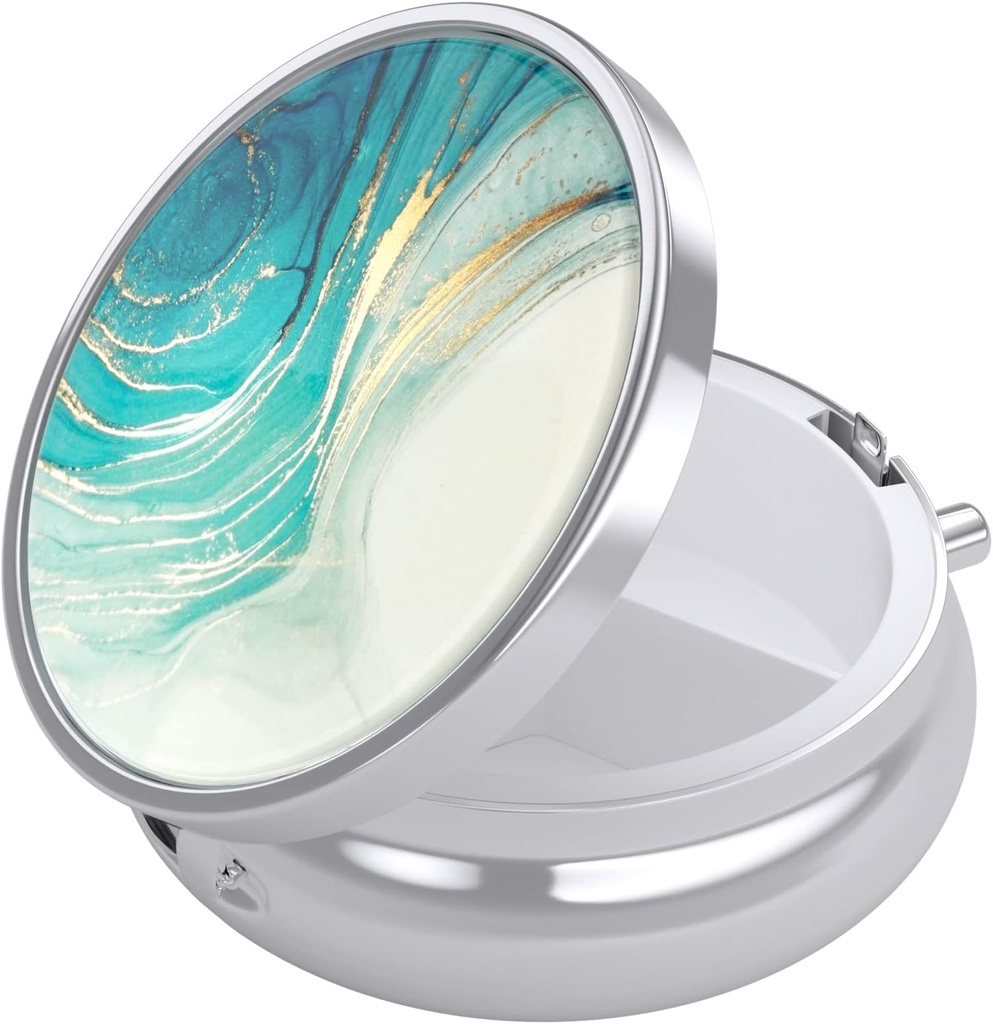 Nipichsha Pill Box, Small Pill Case for Purse & Pocket, Cute Travel Medicine Organizer, Portable Medicine Container Holder to Hold Vitamins, Medication, Fish Oil & Supplements, Teal Ocean