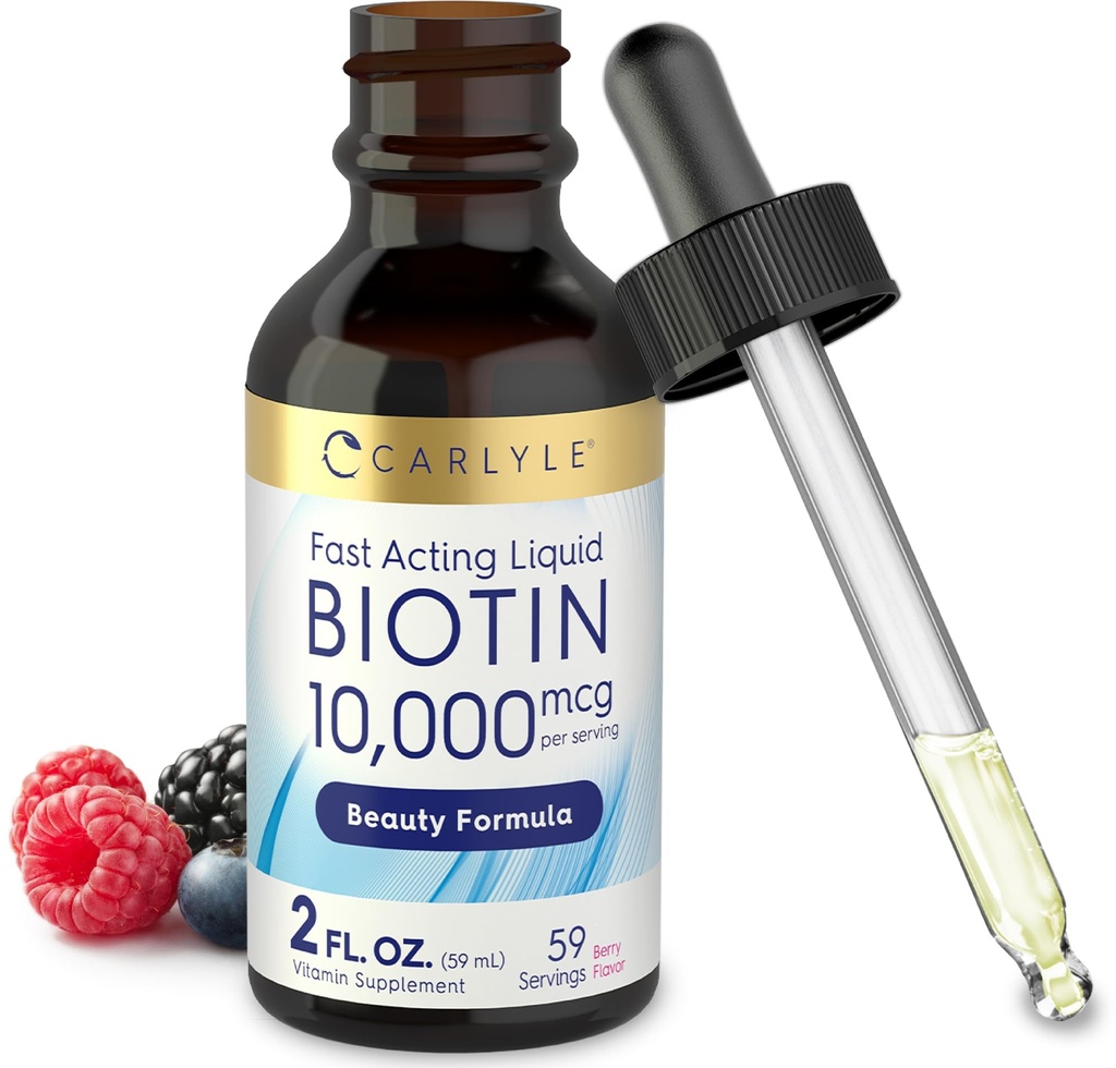 Carlyle Liquid Biotin 10000mcg | 2 oz | Extra Strength Drops | Vegetarian, Non-GMO, Gluten Free Supplement