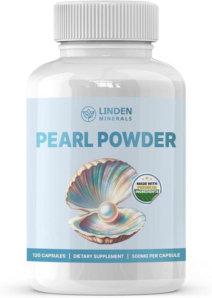 Pearl Powder Supplement 500mg, 120 Capsules - Natural Source of Calcium & Amino Acids, Anti-Aging Antioxidants for Skin Care, Non-GMO