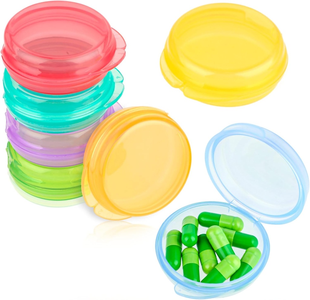 Amabro Small Pill Organizer Box, 7 PCS Travel Pill Cases Portable Pill Container Daily Mini Pill Case Holder for Pocket Purse Briefcase Pills Medicine Cod Liver Oil Storage Box Earplug Case