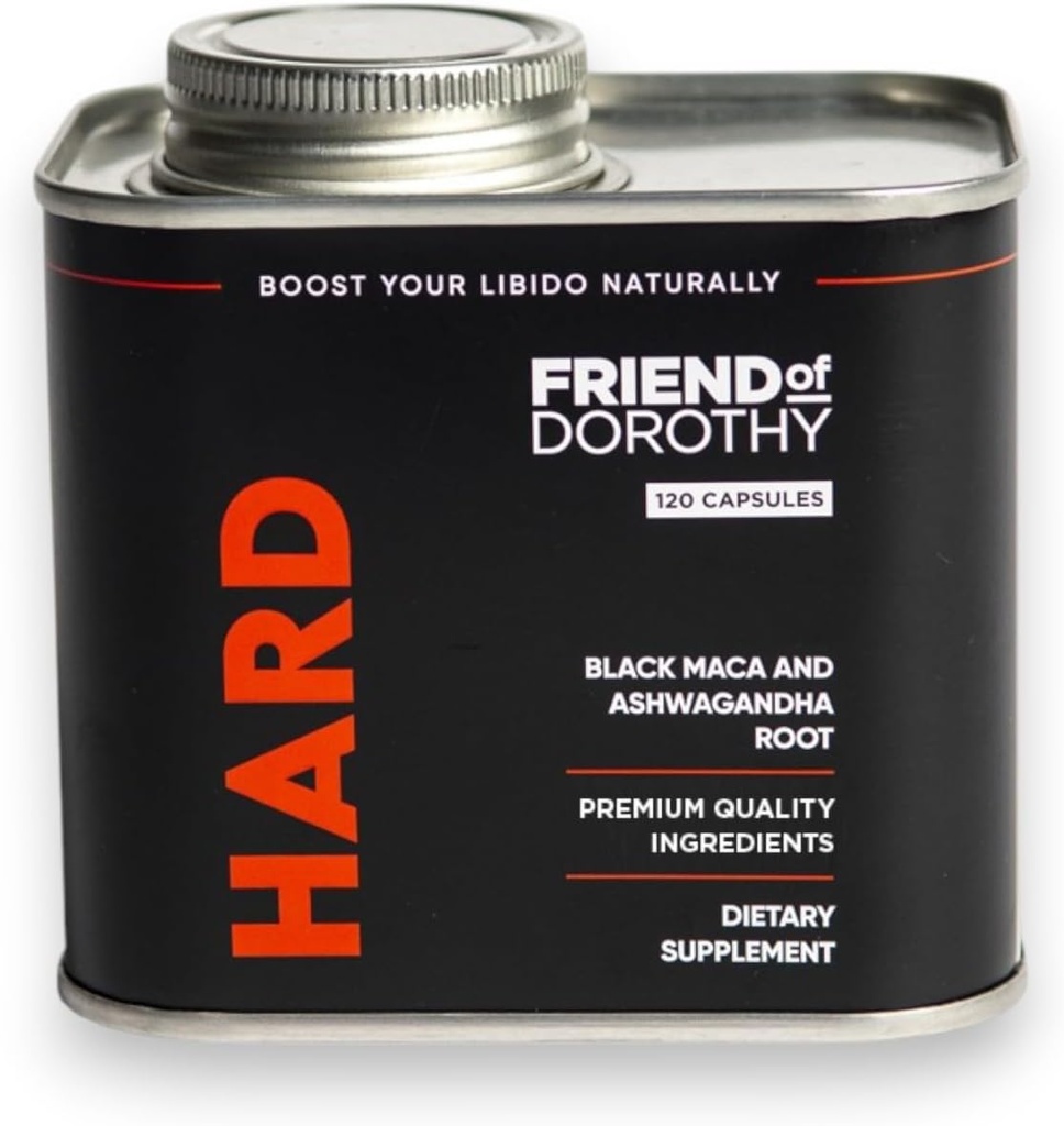 Hard Supplement for Men - Black Maca & Ashwagandha Root - Natural Performance Support - Enhances Energy, Vitality, Hormonal Balance - (120 Capsules/Can)