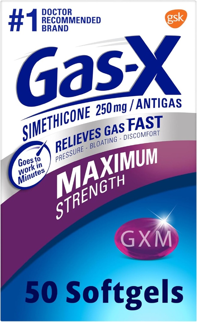 Gas-X Maximum Strength Gas Relief Softgels with Simethicone 250 mg for Bloating Relief - 50 Count