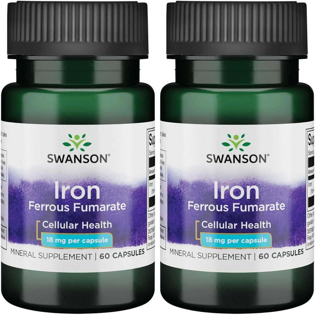 Swanson Iron (Ferrous Fumarate) - Mineral Supplement Promoting Energy Support - High-Concentration Formula Assists in Oxygen Delivery & Fatty Acid Metabolism 60 Sgels (2 Pack)