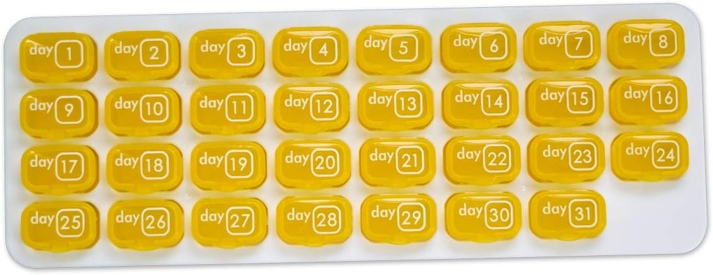 31 Day Monthly Pill Pod Organizer for Easy Medication Management - Stay on Track with Daily Vitamin Supplement Med Boxes, Ready for Travel - Yellow