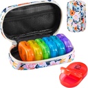Serfeymi Weekly Travel Pill Organizer 2 Times A Day AM PM Upgraded Rainbow Pill Box 7 Day with Portable Zipper Canvas Pill Case, Medicine Organizer for Pills, Vitamins, Fish Oils - Bloom 01