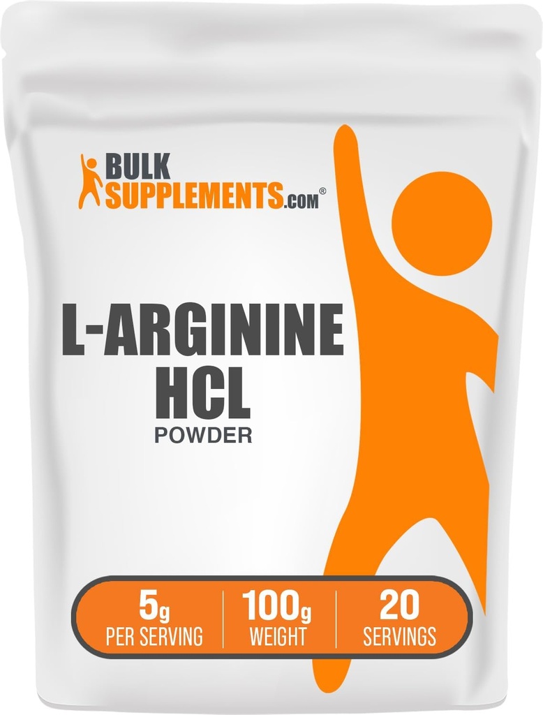 BulkSupplements.com L-Arginine HCl Powder - Nitric Oxide Supplement, Arginine Powder - Unflavored & Gluten Free, 5g per Serving, 100g (3.5 oz) (Pack of 1)
