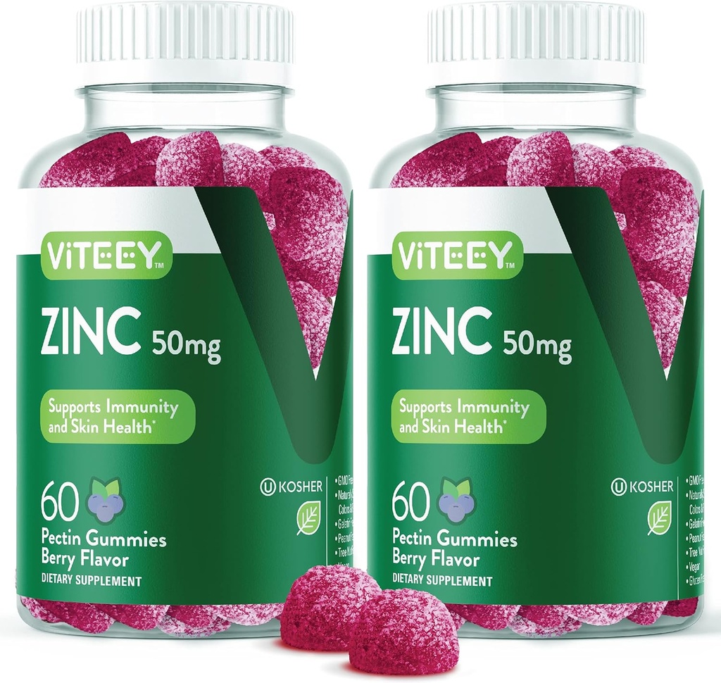 VITEEY Zinc Gummies for Men and Women - Zinc Supplements 50mg - Immune Boost & Skin Health - Vegan, Gluten Free - 120 Count