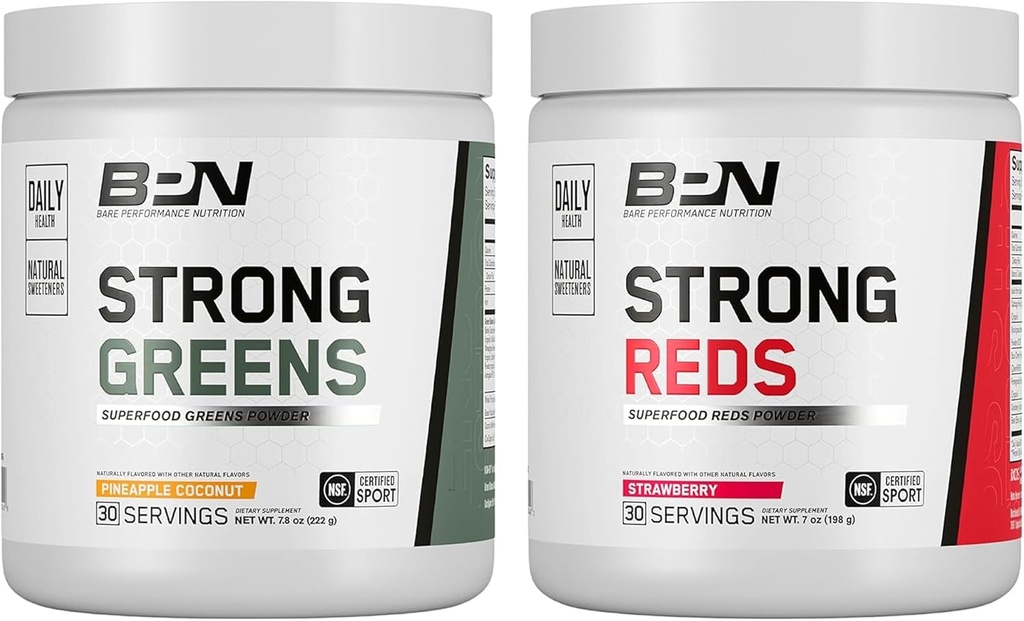 BARE PERFORMANCE NUTRITION BPN Strong Greens (Pineapple Coconut) & Reds (Strawberry) Superfood Bundle