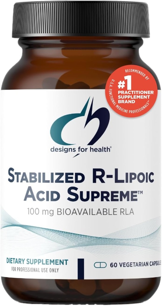 Designs for Health Stabilized R-Lipoic Acid Supreme - 100mg RLA Supplement with Taurine - Non-GMO, Gluten Free (60 Capsules)
