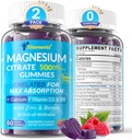 Magnesium Citrate Gummies 500mg for Women Men Sugar Free, Magnesium Citrate for Constipation | Chelated Magnesium Gummies with B6 for Mood, Calm |Calcium Magnesium Zinc D3 Supplement for Bone & Muscle