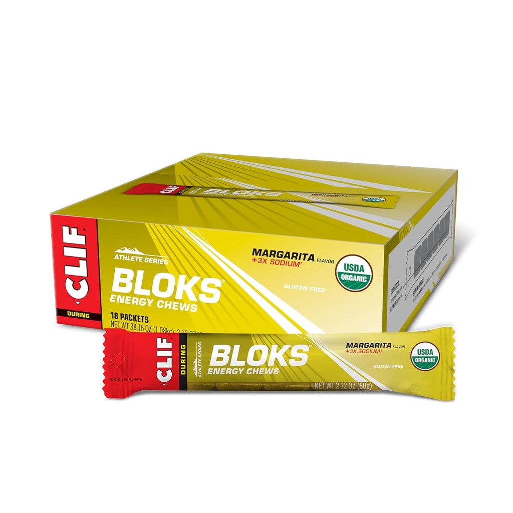 CLIF BLOKS - Margarita Flavor with 3X Sodium - Energy Chews - Non-GMO - Plant Based - Fast Fuel for Cycling and Running - Quick Carbohydrates and Electrolytes - 2.12 oz. (18 Count)