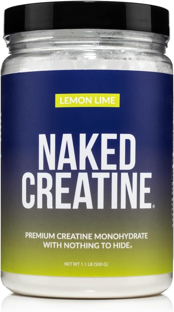 NAKED Pure Micronized Lemon Lime Creatine Monohydrate - 42 Servings - 500 Grams, 1.1Lb Bulk, Vegan, Non-GMO, Gluten Free, Soy Free. Aid Strength Gains, No Additives