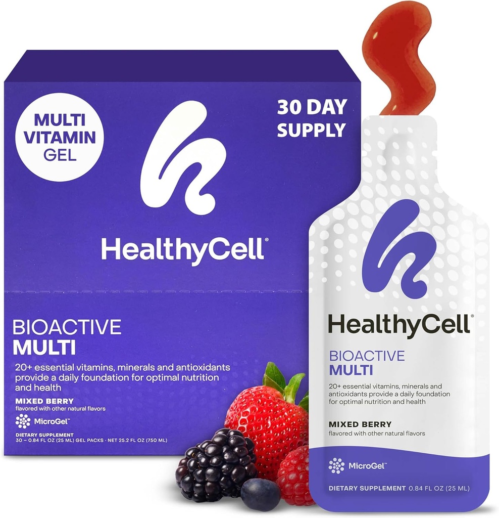 Healthycell Bioactive Daily Liquid Multivitamin for Men & Women – 20+ Essential Vitamins, Minerals & Antioxidants for Brain, Heart, Immunity, Energy, Skin & Hair Support - 30 Gel Packs