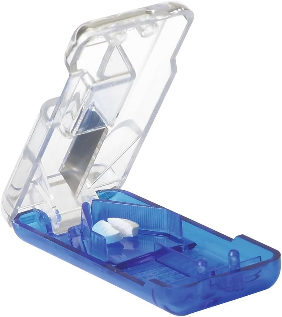 EZY DOSE Pill Cutter and Splitter with Built-in Pill Dispenser, Easy-Cut Stainless Steel Blade for Tablets, Vitamins, Medication, Portable, Travel-Size Pill Cutter for Seniors, Pets & Daily Use, Blue