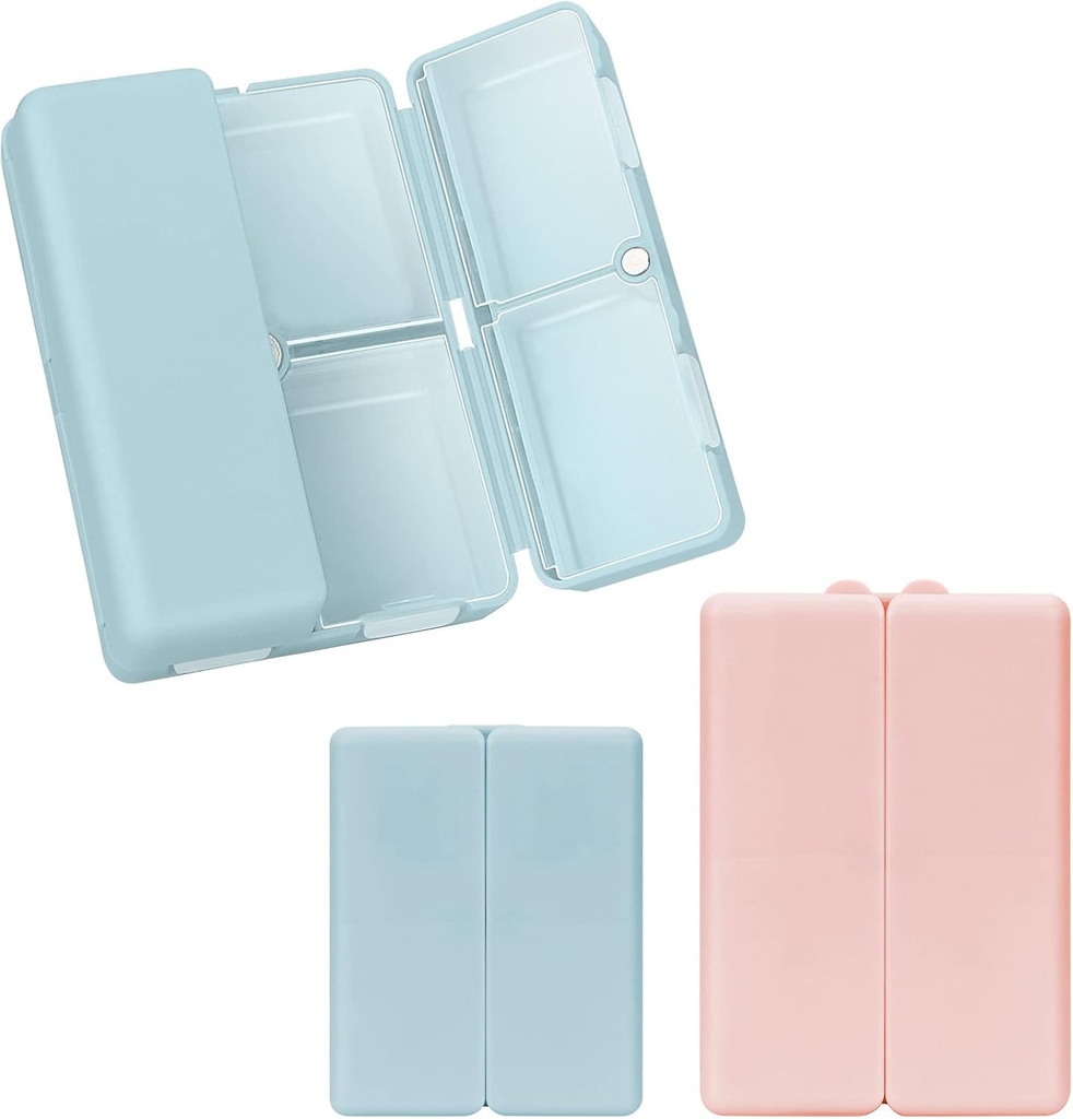 FYY 2 Pcs Daily Pill Organizer, 7 Compartments Portable Pill Case Travel Pill Organizer,[Folding Design] Pill Box for Purse Pocket to Hold Vitamins,Cod Liver Oil,Supplements and Medication-Navy+Pink