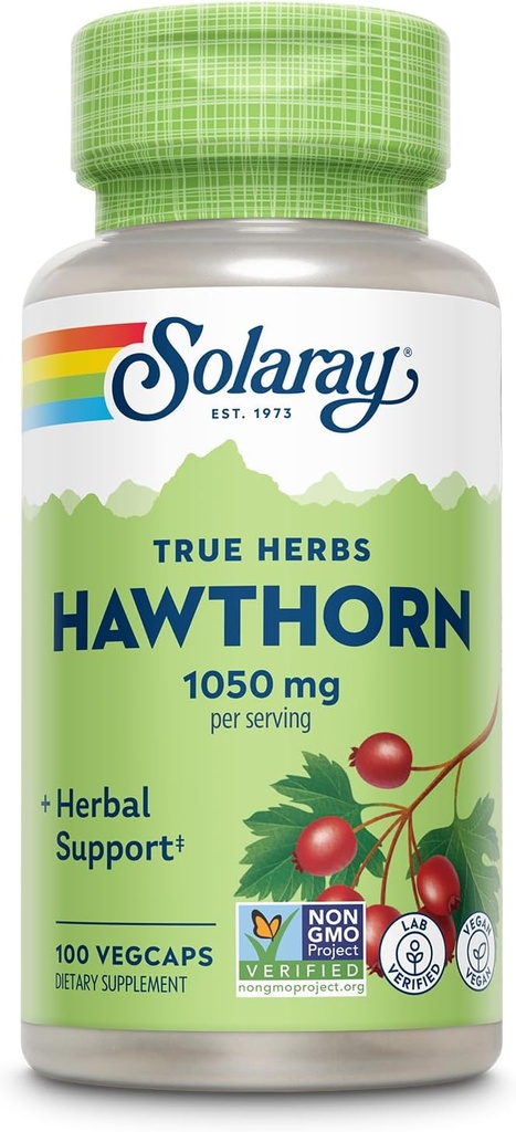 SOLARAY Hawthorn Berry Capsules 1050 mg - Soothing Herbal Support - Hawthorne Berry Supplement for Overall Wellness Support - Whole Berry, Vegan, Non-GMO, 60 Day Guarantee, 50 Servings, 100 VegCaps