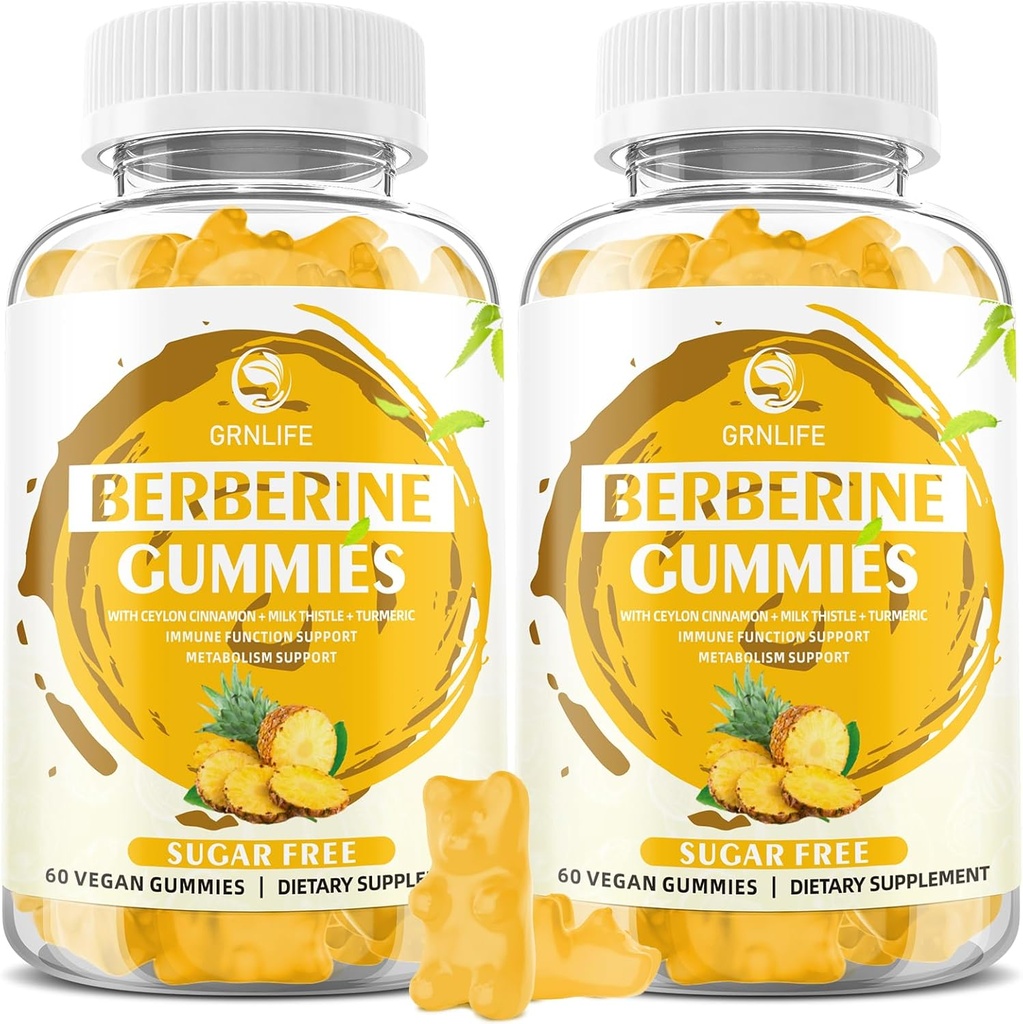 Berberine Gummies with Ceylon Cinnamon 1500mg High Potency Berberine HCL Supplement for Immune and Metabolism Support, Sugar Free, Pineapple Flavor - 120 Count