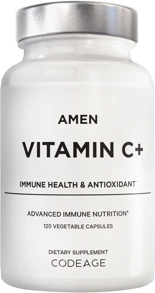 Amen Vitamin C+ Supplement with Zinc, Bioflavonoids, Quercetin, Rose HIPS, Elderberry – Vegan, Non-GMO – 2 Months Supply - 120 Capsules