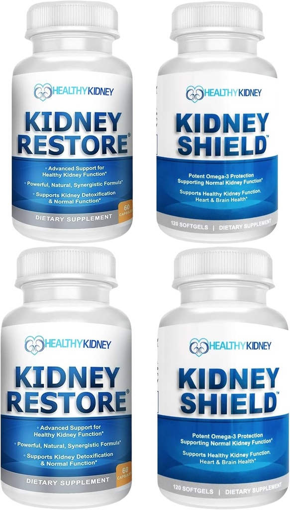 Kidney Restore & Kidney Shield 4-Pack Bundle Pills - Natural Kidney Support Supplement for Kidney Cleanse Detox & Repair - Comprehensive Renal & Kidney Health Supplement to Support Kidney Function