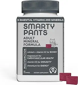 SmartyPants Mineral Chews: Magnesium Citrate & Calcium Supplement with Vitamin D3, Vitamin C, K2, Zinc & Selenium for Immune Support, 60 Count (30 Day Supply)