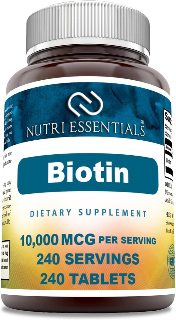 Biotin (Vitamin B7) 10,000 mcg Supplement | 240 Tablets | Non-GMO | Gluten Free | Made in USA