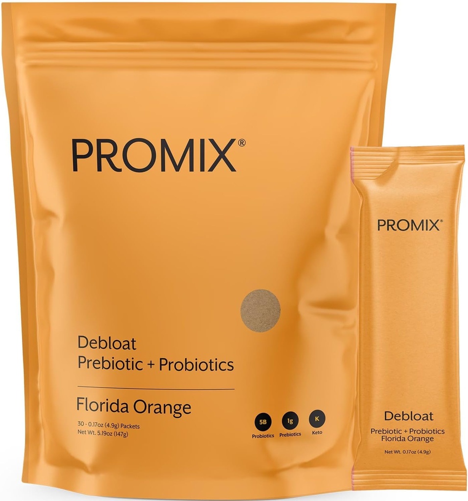 ProMix Nutrition Debloat Prebiotics and Probiotics with Baobab - Rich in Vitamin C, Bloating Relief, Immune Support - Orange - 30 Servings (Pack of 30)