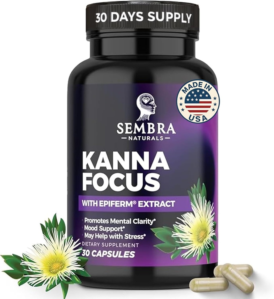 KANNAFOCUS - Natural Kanna Extract 50mg, Fermented Sceletium Tortuosum & Bioperine® - Focus, Mood & Mental Wellness Support - Herbal Nootropic for Daily Clarity & Energy - 30 Capsules