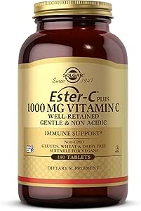 Solgar Ester-C Plus 1000 mg Vitamin C (Ascorbate Complex) - 180 Tablets - Gentle & Non Acidic - Supports Upper Respiratory Health - Non-GMO, Gluten-Free - 180 Servings