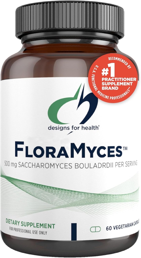 Designs for Health FloraMyces 500mg Saccharomyces Boulardii Probiotic - Gut Health Supplements - Shelf-Stable Digestive Probiotics for GI Health - Dairy-Free, Vegan Probiotic (60 Capsules)