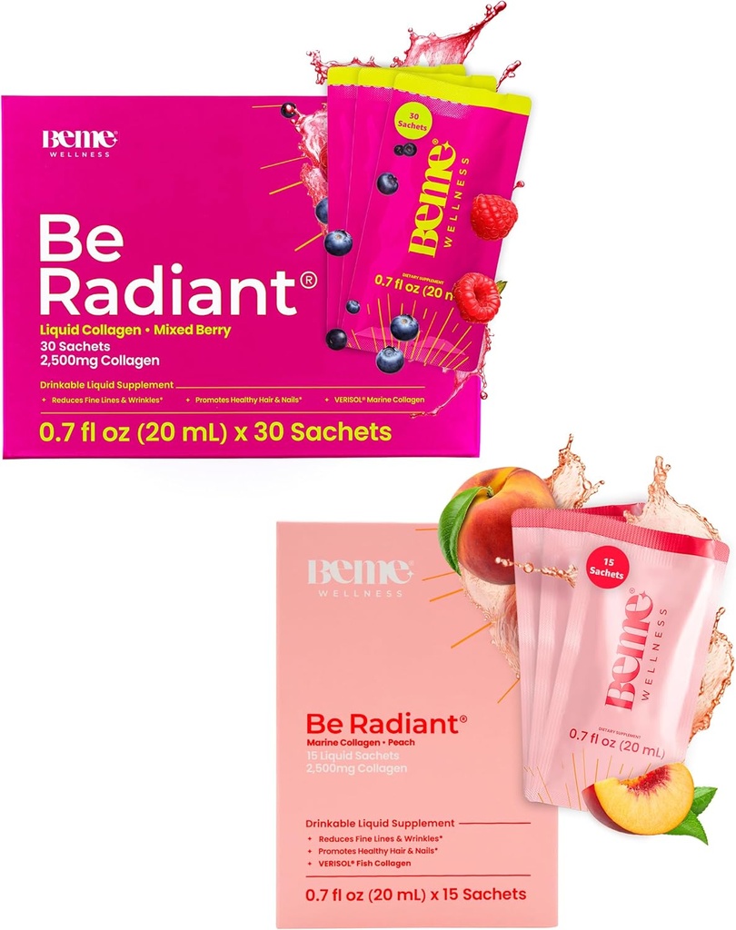 BeMe BeRadiant Peach & Berry Bundle - Liquid Collagen Drink Supplements