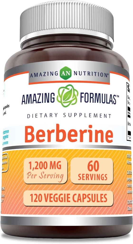 Amazing Formulas Berberine Supplement | 1200 Mg per Serving | Veggie Capsules | Non-GMO | Gluten-Free | Made in USA (1 Pack, 120 Count)