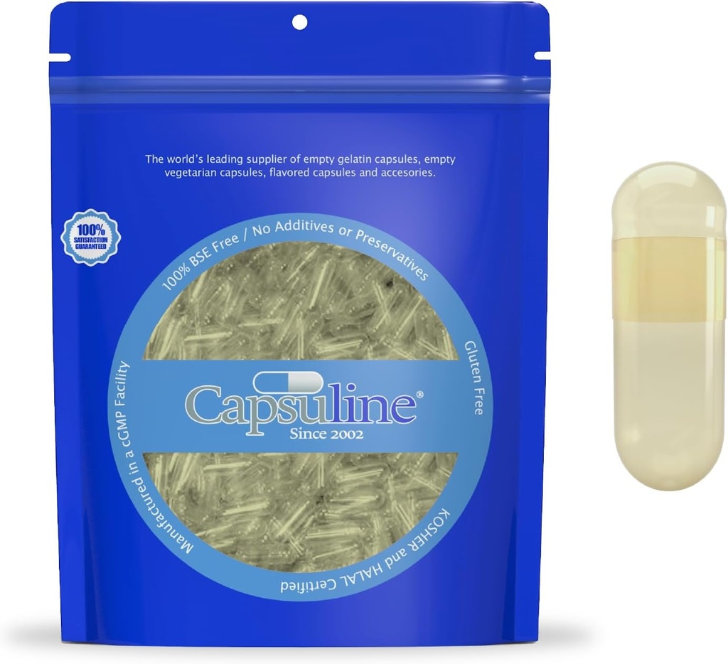 Capsuline Safflower Colored Size 00 Empty Vegan Capsules Yellow/Yellow - 1000 Count - Vegetarian Empty Pill Capsules - DIY Vegetable Capsule Filling - Veggie Pill Capsules - Kosher and Halal Certified