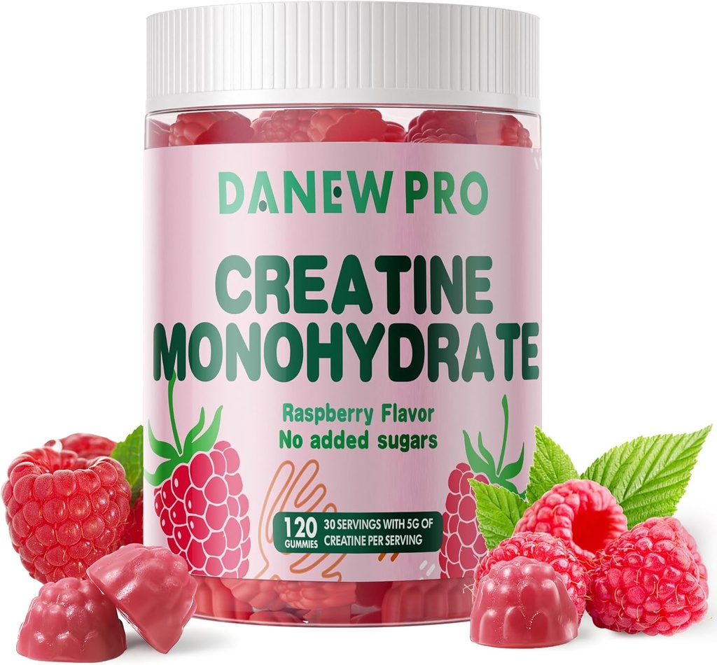 Creatine Monohydrate Gummies for Men & Women-5g of Creatine Monohydrate per Serving - Sugar Free,Vegan, Raspberry Flavor, 120 Count