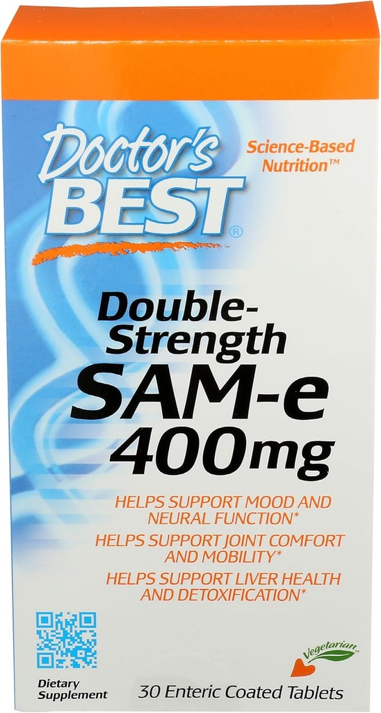 Doctor's Best SAM-e 400 mg, Vegetarian, Gluten Free, Soy Free, Mood and Joint Support, 30 Enteric Coated Tablets