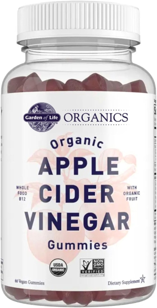 Garden of Life Apple Cider Vinegar Gummies USDA Organic ACV Gummy Vitamins Made with Real Fruit Blend, Whole Food Vitamin B12 - Vegan, Gluten Free, Non-GMO, Kosher - 60 Gummie